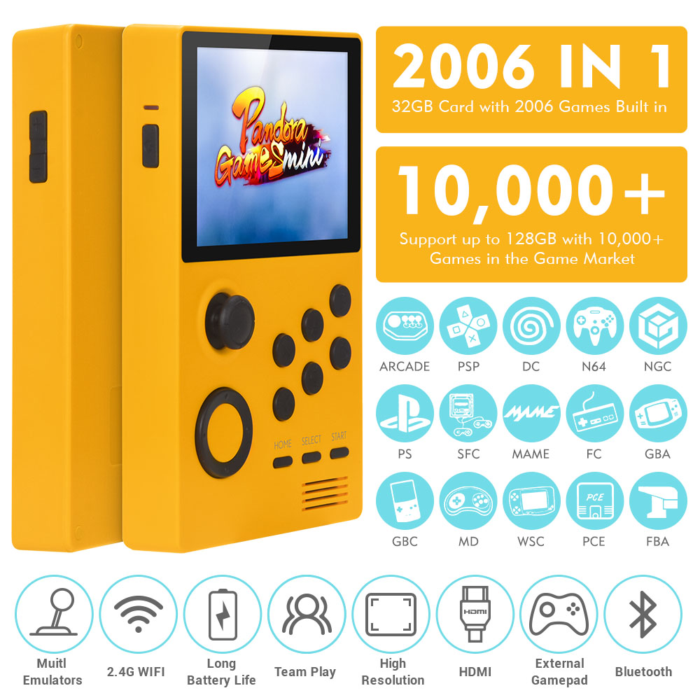 Pandora Handheld mit 2006 Spielen (gelb)