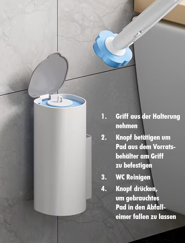 Hygienische WC-Bürste mit Reinigungspads
